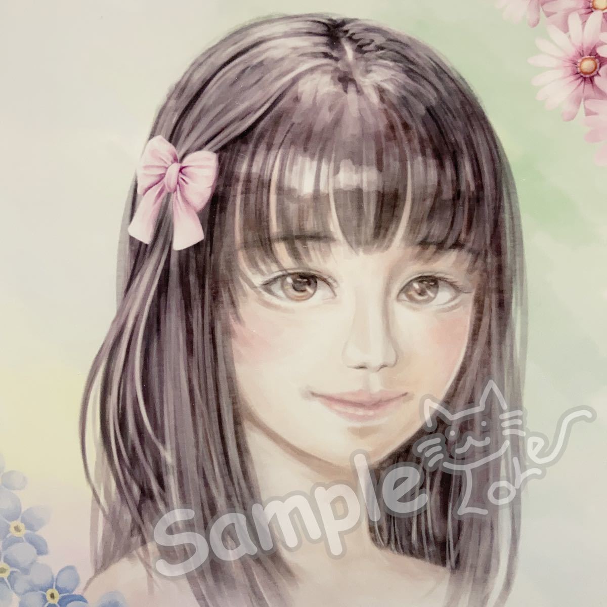 Paypayフリマ オリジナルイラスト はあとふる 女の子 花 デジタル手描き 水彩 水彩画風 絵
