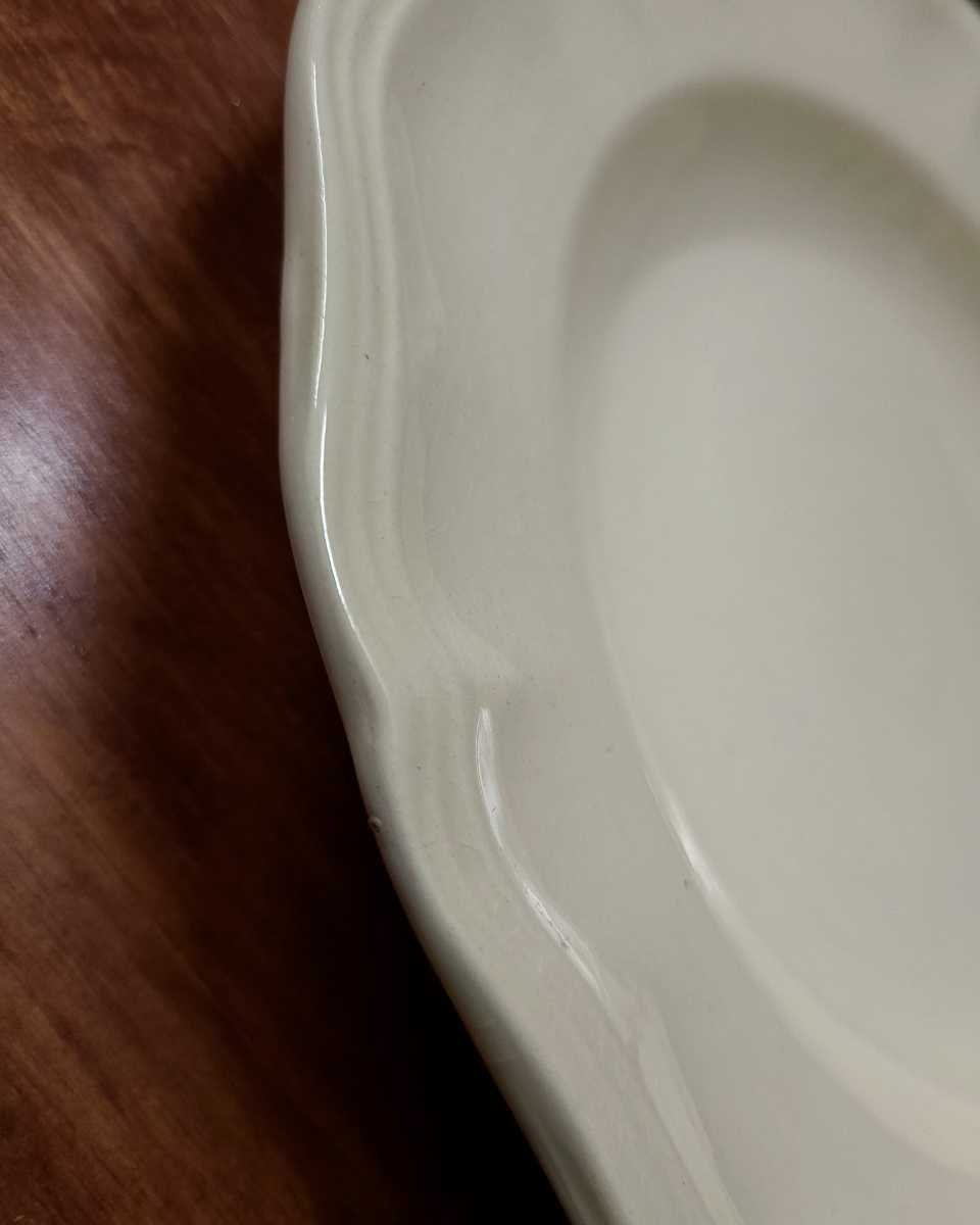 フランスアンティーク サルグミンヌ 花リム 白皿 プレート 25×3cm sarreguemines カフェ インテリア 食器 b