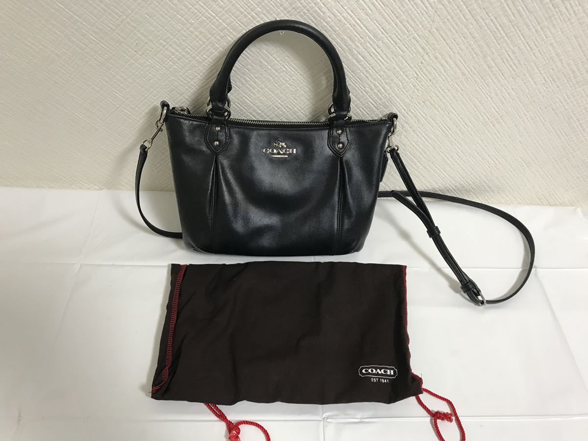 美品本物コーチCOACH本革レザー2wayミニトートビジネスバッグハンドショルダーバック黒ブラックメンズレディース旅行トラベル