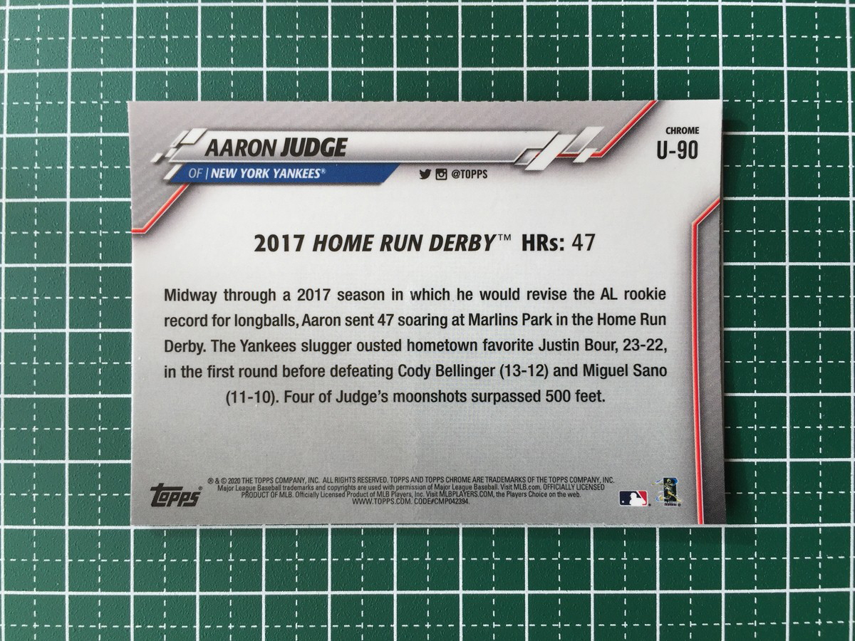 即決のみ！★TOPPS MLB 2020 CHROME UPDATE #U-90 AARON JUDGE［NEW YORK YANKEES］ベースカード「HR」★_画像2