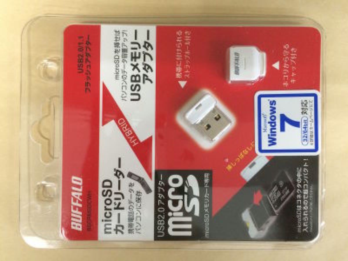 USBメモリーアダプター microSD カードリーダー BUFFALO BSCRMSDCWH USB2.0 フラッシュアダプター