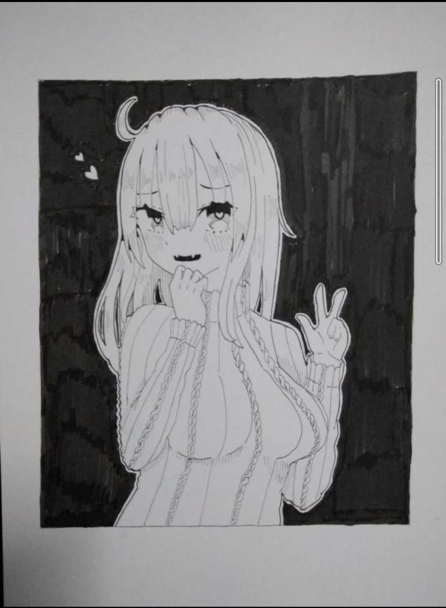 ヤフオク 手描きイラスト モノクロイラスト 女の子