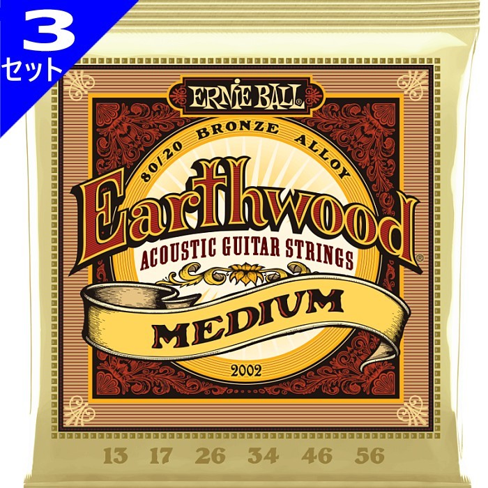 3セット Ernie Ball #2002 Earthwood Medium 013-056 80/20 Bronze アーニーボール アコギ弦