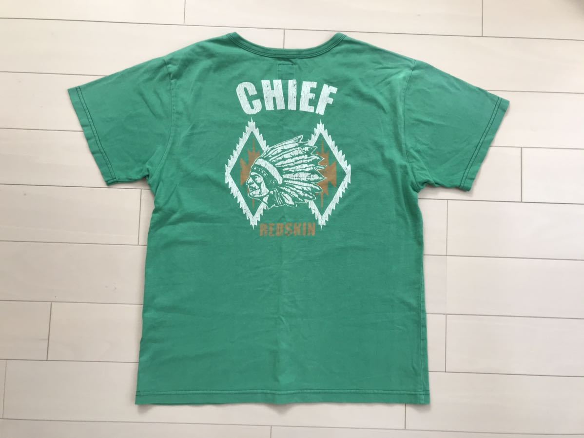 送料無料　バーンズ　BARNS OUTFITTERS 半袖Tシャツ　サイズ38 インディアン チーフ 緑　グリーン　ハワイ　REDSKIN CHIEF_画像1