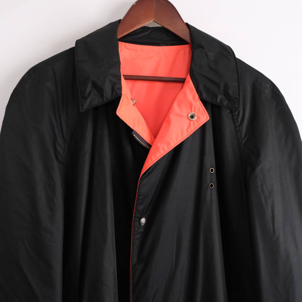 60s【 BLAUER 】ビンテージ ブラック ナイロン リバーシブル コート / 黒 x オレンジ / ワーク 50s ステンカラー バルマカーン USA