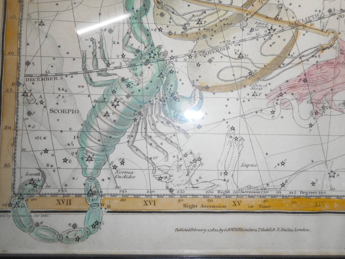 即決 アンティーク天球図、天文、星座早見盤、星座図絵1822年 即決 アンティーク天球図、天文、星座早見盤、星座図絵1822年
