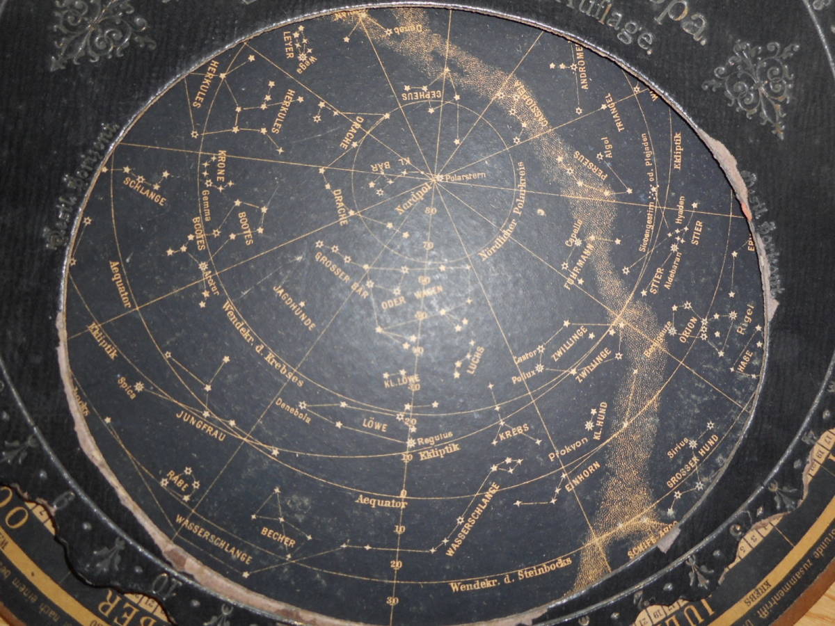 アンティーク 天球図 天文 星座早見盤 星図 星座図絵1900年頃『ドイツ星座早見盤』Star map Planisphere Celestial  atlas