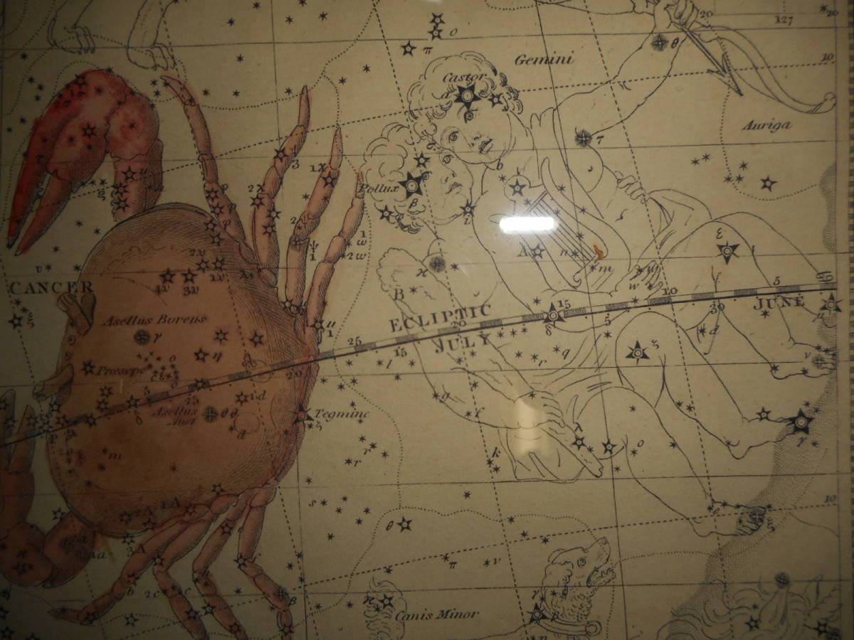即決アンティーク天球図、天文、銅版画、星座早見盤、星座図絵1822年『ジェミーソン星図＝蟹座他』Star map, Planisphere,Celestial atlas_画像8