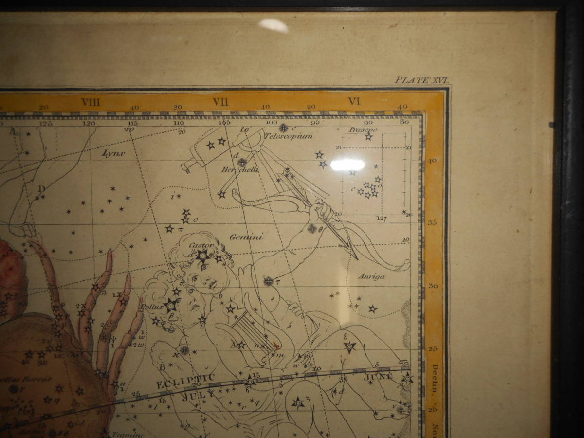 即決アンティーク天球図、天文、銅版画、星座早見盤、星座図絵1822年『ジェミーソン星図＝蟹座他』Star map, Planisphere,Celestial atlas_画像3