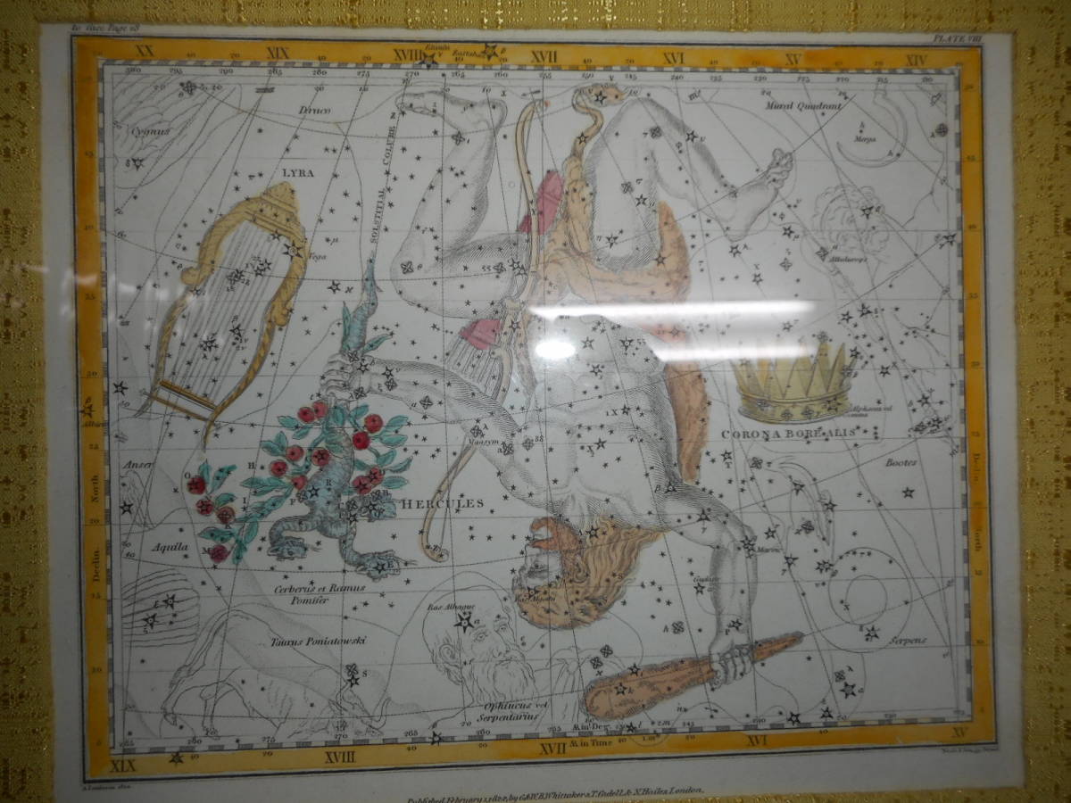 アンティーク、天球図、天文、銅版画、星座早見盤、1822年 アンティーク、天球図、天文、銅版画、星座早見盤、1822年