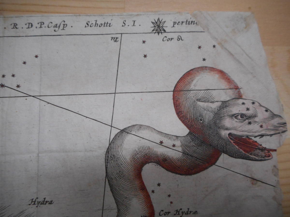 即決アンティーク、天文、天体、星座早見盤、天球図、手彩色木版画、星図、1670年頃『彗星出現図』Star map, Planisphere, Celestial atlas_画像4
