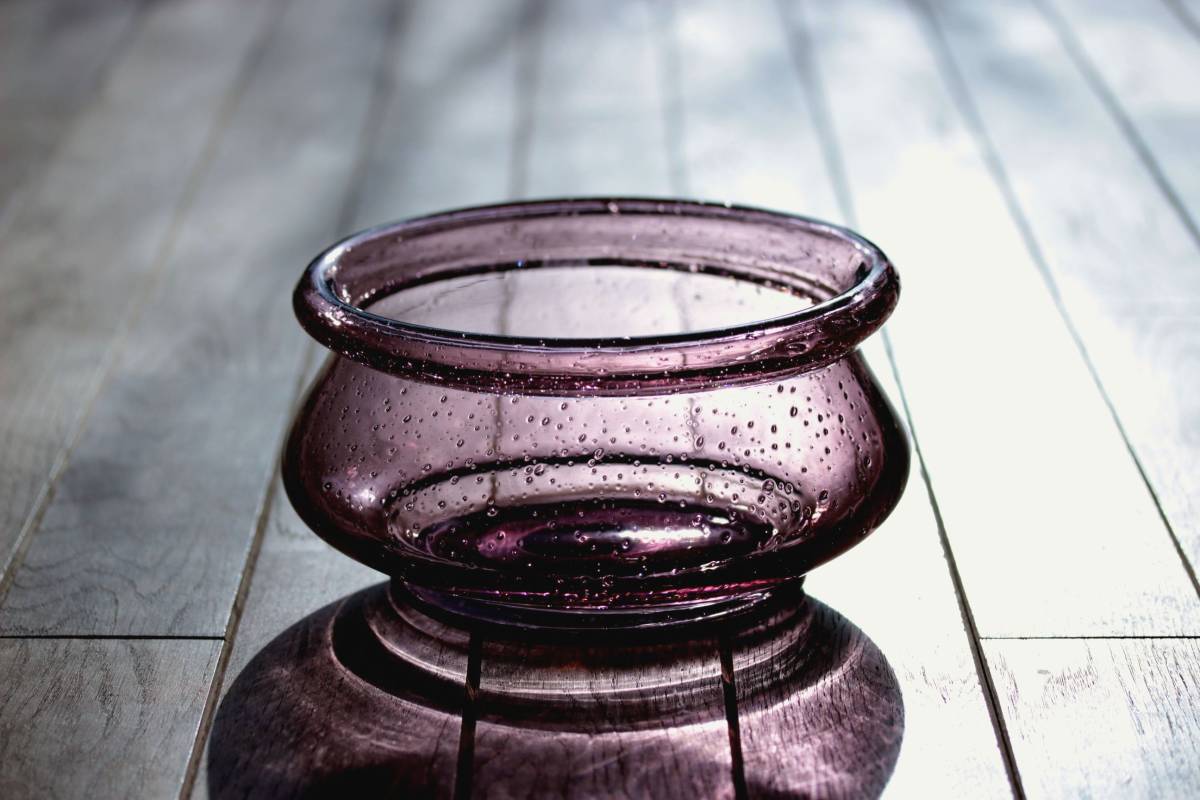 超貴重 1900年代～アメリカアンティーク パープル紫色ガラス ケーキ
