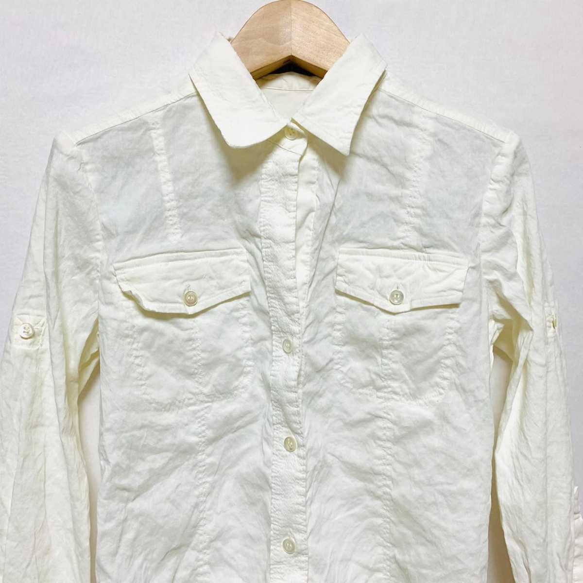 F1473L*theory theory * size 38 M rank long sleeve shirt blouse eggshell white lady's made in Japan roll up sleeve flax . rayon .