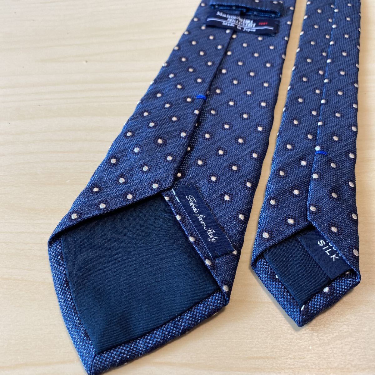 美品　鎌倉シャツ　ネクタイ　ブルー系　ドット柄　シルク　Madison　日本製