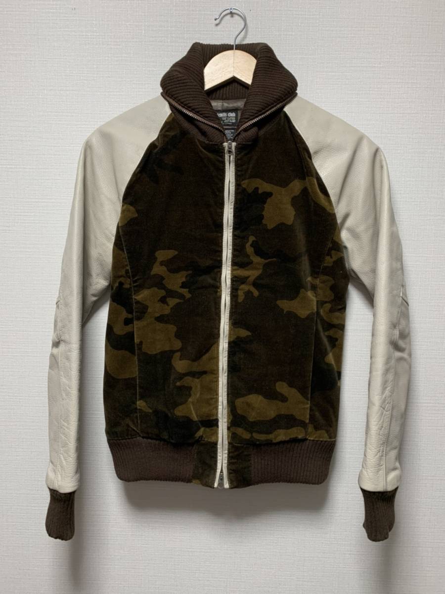 美品☆ [ATTACK TEH MIND 7] 14AW 定価52,800円 カモフラ 袖レザースタジャン 1 アタックザマインドセブン_画像1