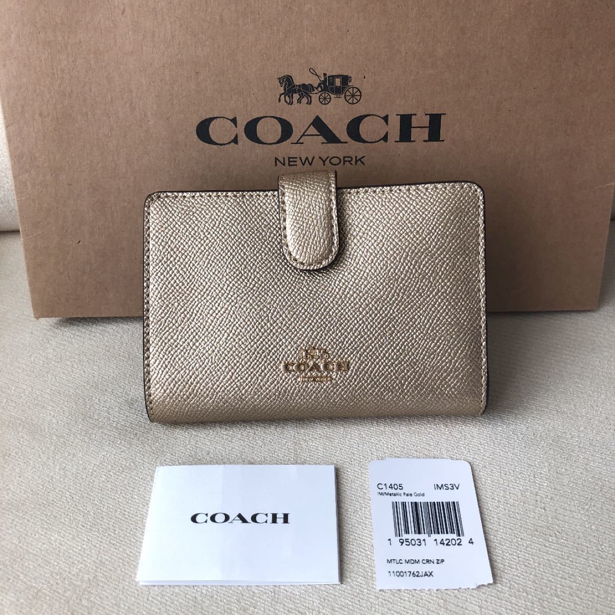 タグ付き新品★COACH コーチ 二つ折り財布 メタリックペールゴールド