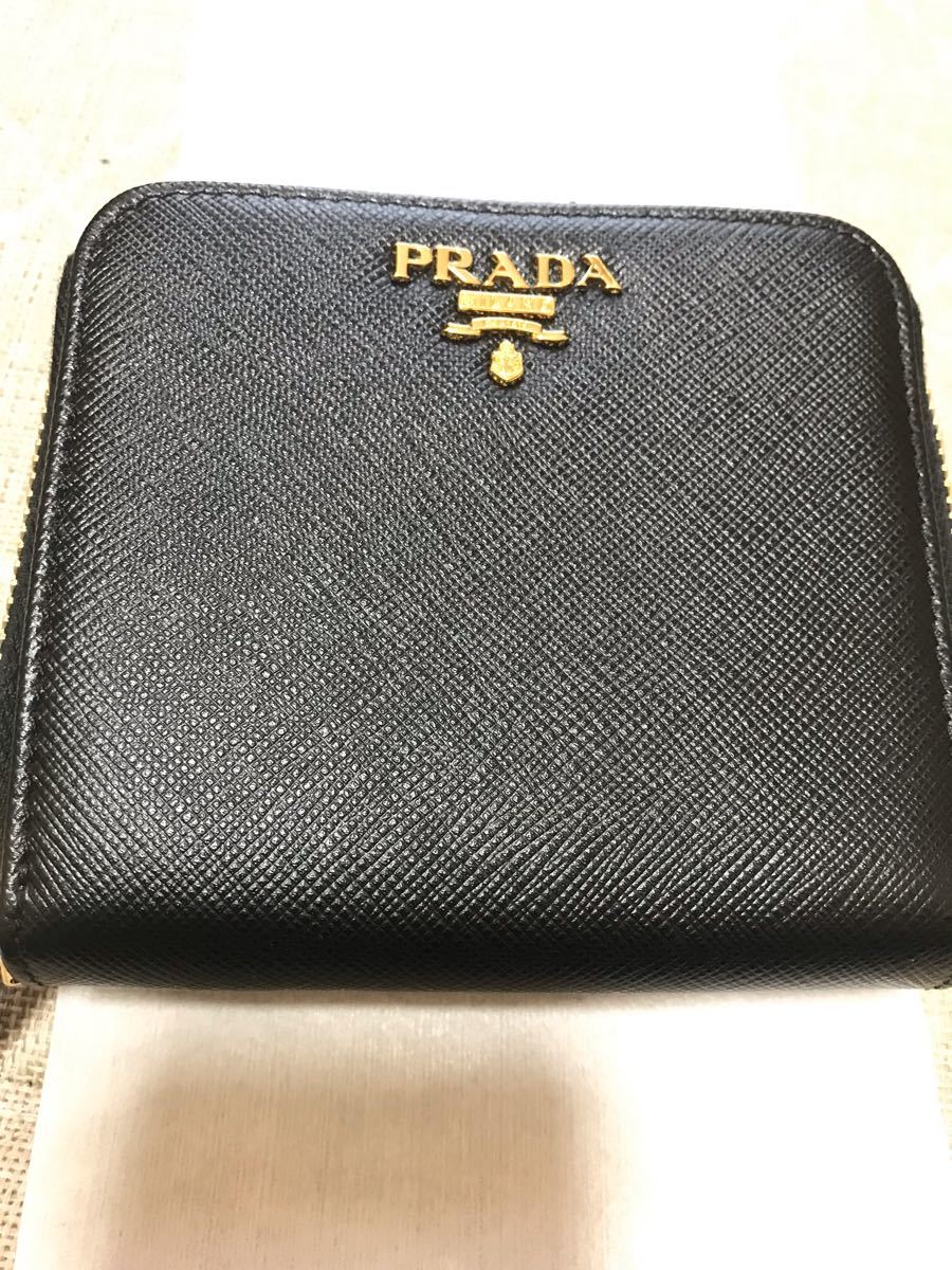 【期間限定送料無料】小物PRADA 二つ折り 財布 サフィアーノ 正規品 黒（¥41,500