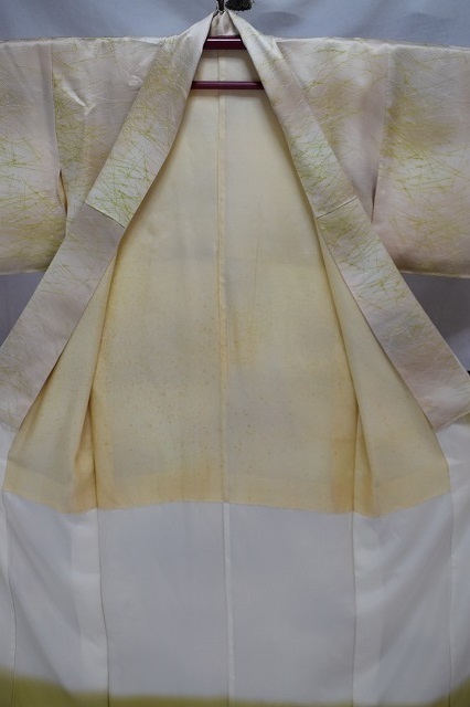  silk child kimono girl . fine pattern wide collar . tea bokashi length 147cm used kizg96