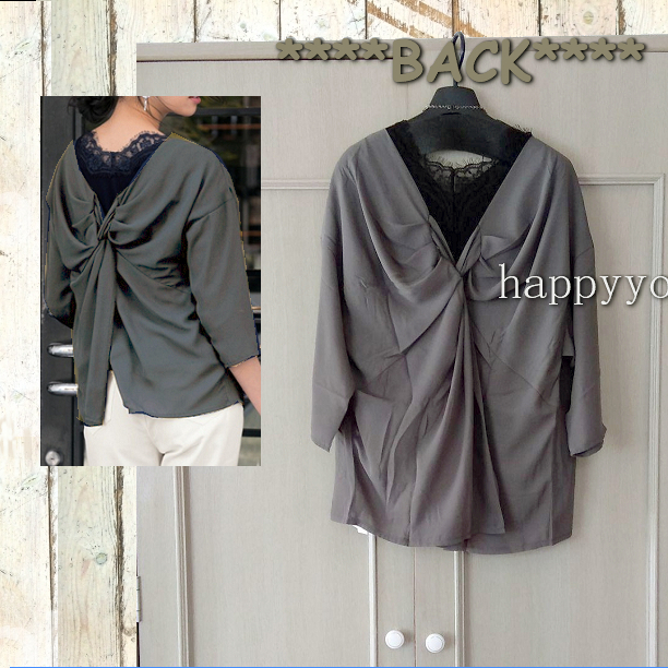  new goods super-discount 6L gray georgette back race piling put on manner pull over large size Skipper tunic blouse lady's Mrs. 