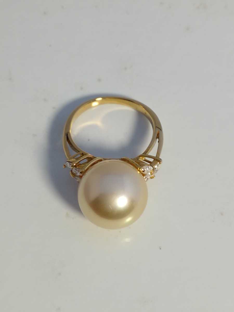 K18YG White Butterfly ( Golden color ) pearl diamond ring!13mm.D0.30ct... another document.