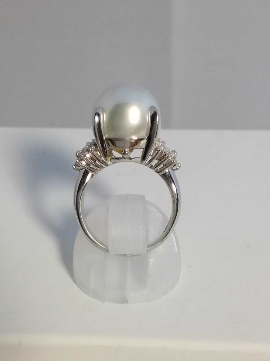 Pt White Butterfly pearl diamond ring!12.2mm..D0.31ct.. a little silver gray series.