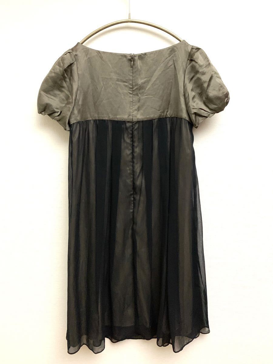 美品◆シルク コットン シフォン ワンピース 日本製 レディース 半袖 グレー 黒 ドレス フォーマル 9号 M A46_画像2