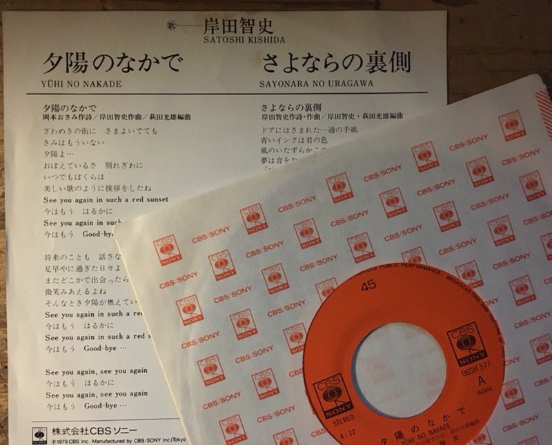 ●7inch.レコード//夕陽のなかで/さよならの裏側/岸田智史/1979年//ぴったりジャストサイズ未使用外袋入り_画像2