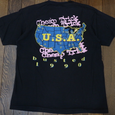 1990 Cheap Trick Tシャツ Busted USA ツアー XL ブラック チープトリック 半袖 両面プリント ロゴ バンド ロック 90s ヴィンテージ_画像2