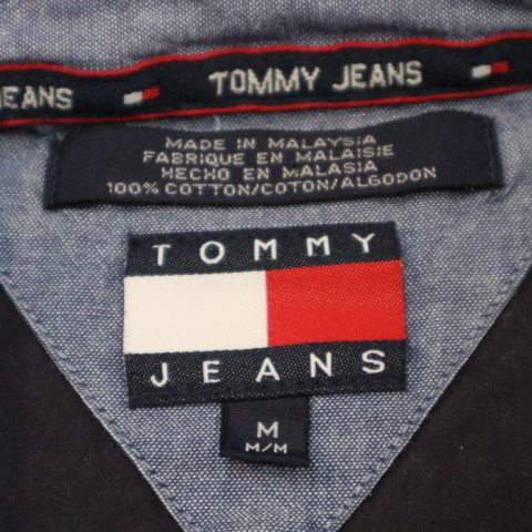 90s TOMMY JEANS ロゴ スナップダウン シャツ M ネイビー 長袖 コットン ボタンシャツ トミーヒルフィガー トミージーンズ_画像5