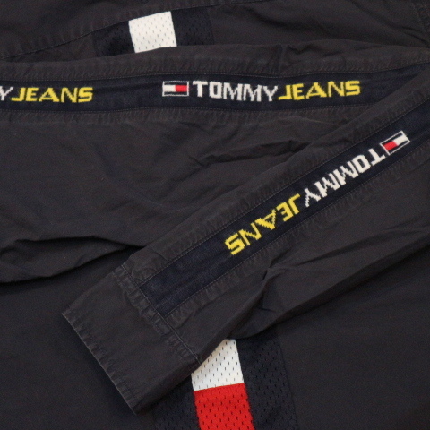 90s TOMMY JEANS ロゴ スナップダウン シャツ M ネイビー 長袖 コットン ボタンシャツ トミーヒルフィガー トミージーンズ_画像6