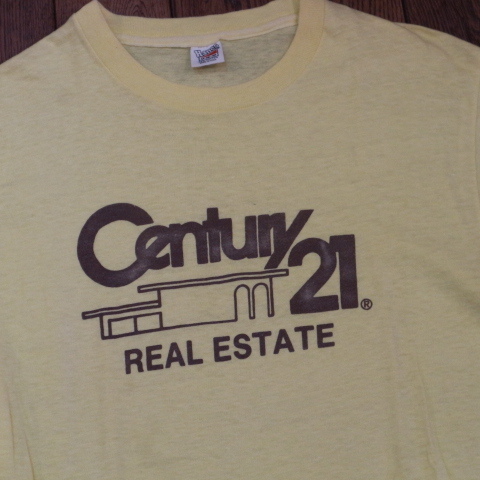 70s USA製 Century 21 Real Estate Tシャツ M イエロー Hanes センチュリー21 ロゴ 不動産 企業 ヴィンテージ
