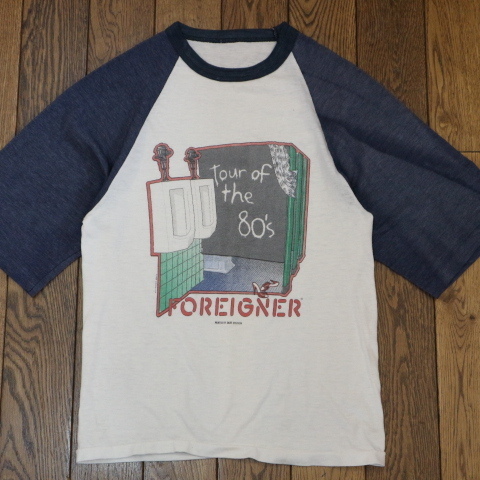 80s FOREIGNER Tour of the 80's ラグラン Tシャツ ホワイト ブルー フォリナー ツアー バンド ロック ヴィンテージ_画像1