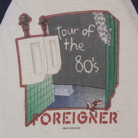 80s FOREIGNER Tour of the 80's ラグラン Tシャツ ホワイト ブルー フォリナー ツアー バンド ロック ヴィンテージ_画像2