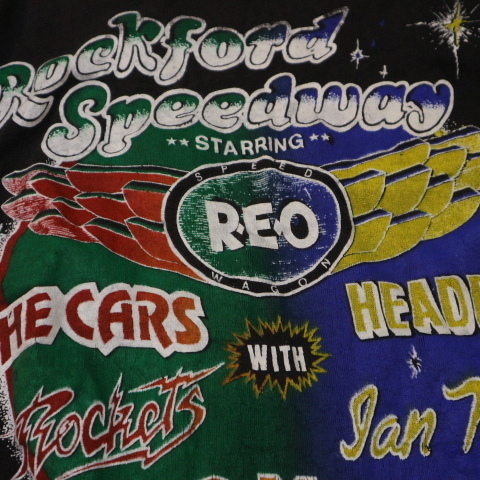 70s REO SPEEDWAGON パキ綿 Tシャツ M ブラック Rockford Speedway ツアー REOスピードワゴン パキスタン バンド ロック ヴィンテージ_画像7