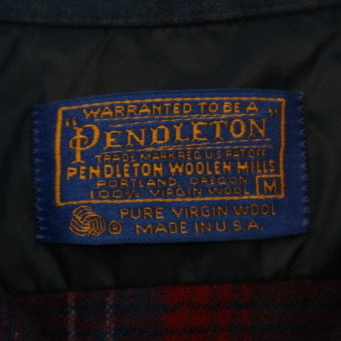 70s USA製 PENDLETON ペンドルトン チェック ウールシャツ M オープンカラー 開襟 ボックス 長袖 ボタンダウン ヴィンテージ_画像4