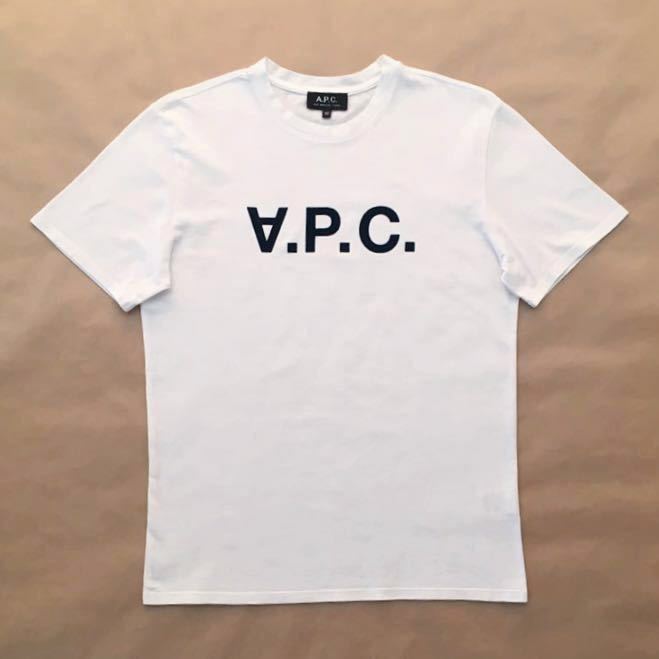 美品 正規品 A.P.C. V.P.C. フロッキーロゴ Tシャツ ホワイト ネイビー XS 半袖 ユニセックス APC アーペーセー @a801