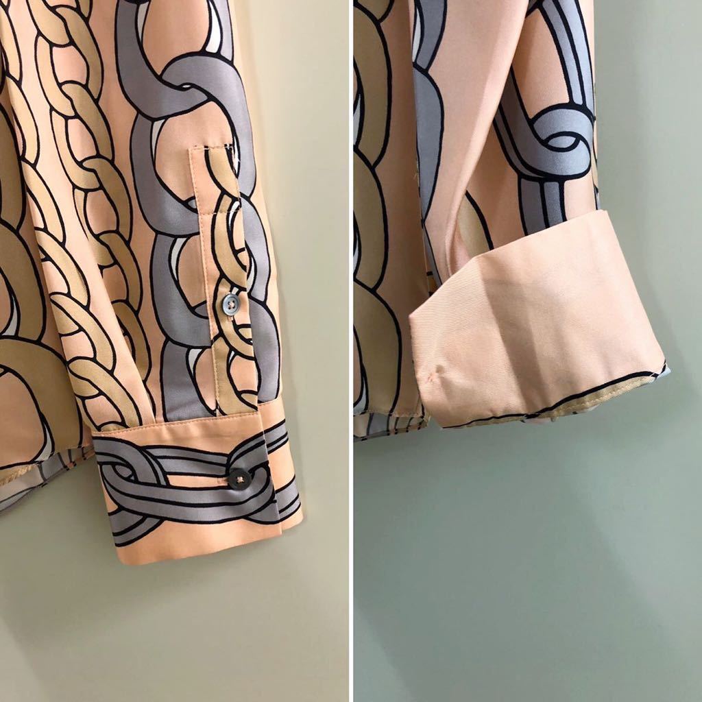 MARNI】マルニ SILK100% サーモンPINK チェーン総柄プリント シャツ 40