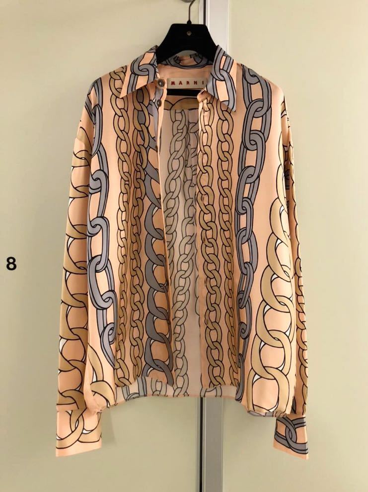 MARNI】マルニ SILK100% サーモンPINK チェーン総柄プリント シャツ 40