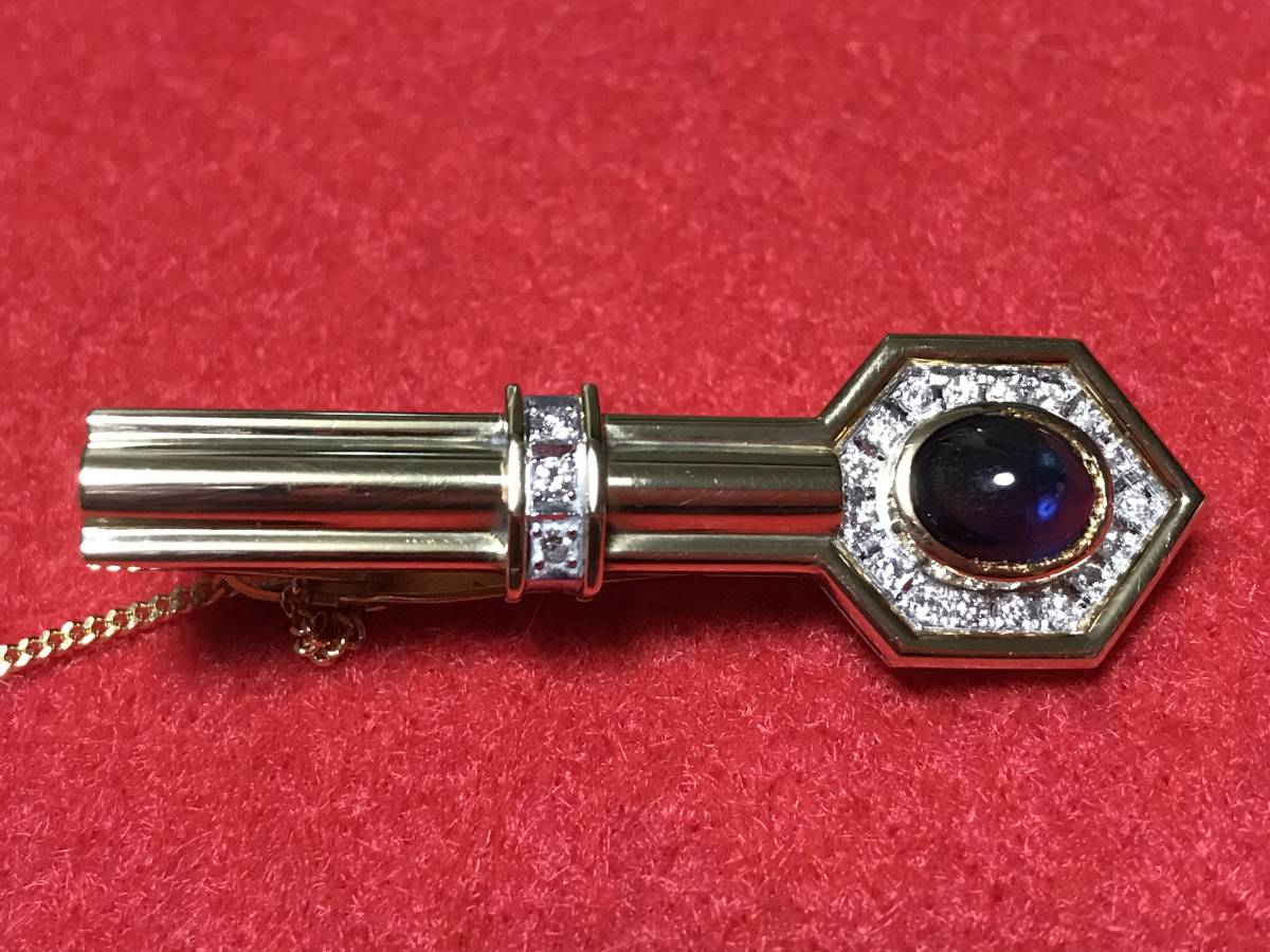 【 豪華！】サファイヤ 2.13ct ＆ ダイヤ 0.32ct　K18YG & プラチナ タイピン_画像1