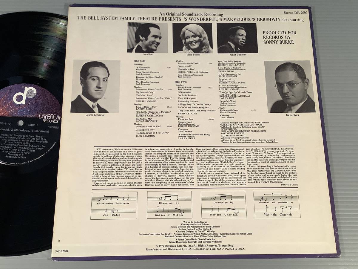LP(米盤)●サントラ『'S Wonderful, 'S Marvelous, 'S Gershwin』※Jack Lemmon, Fred Astaire, Leslie Uggams, Peter Nero●良好品！_画像2