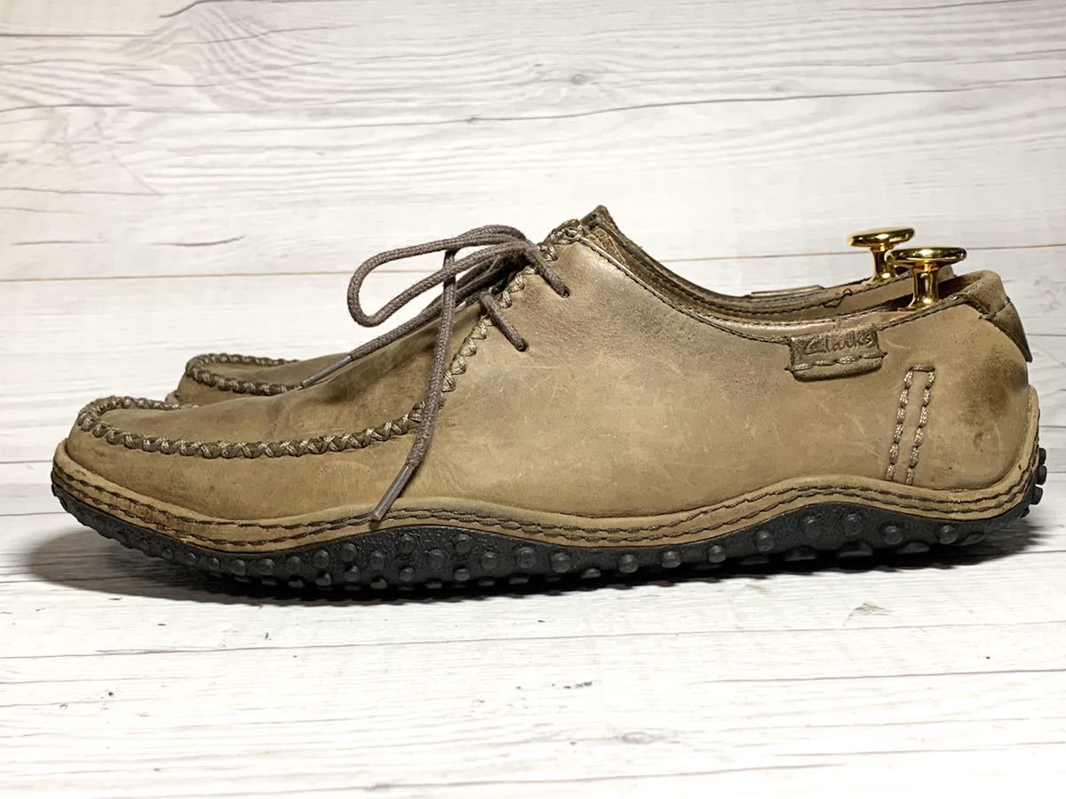 【即決】Clarks クラークス 24.5cm US6 カーキ 本革 革靴 くつ ブーツ メンズ 靴 天然皮革 Uチップ ドライビングシューズ_画像3