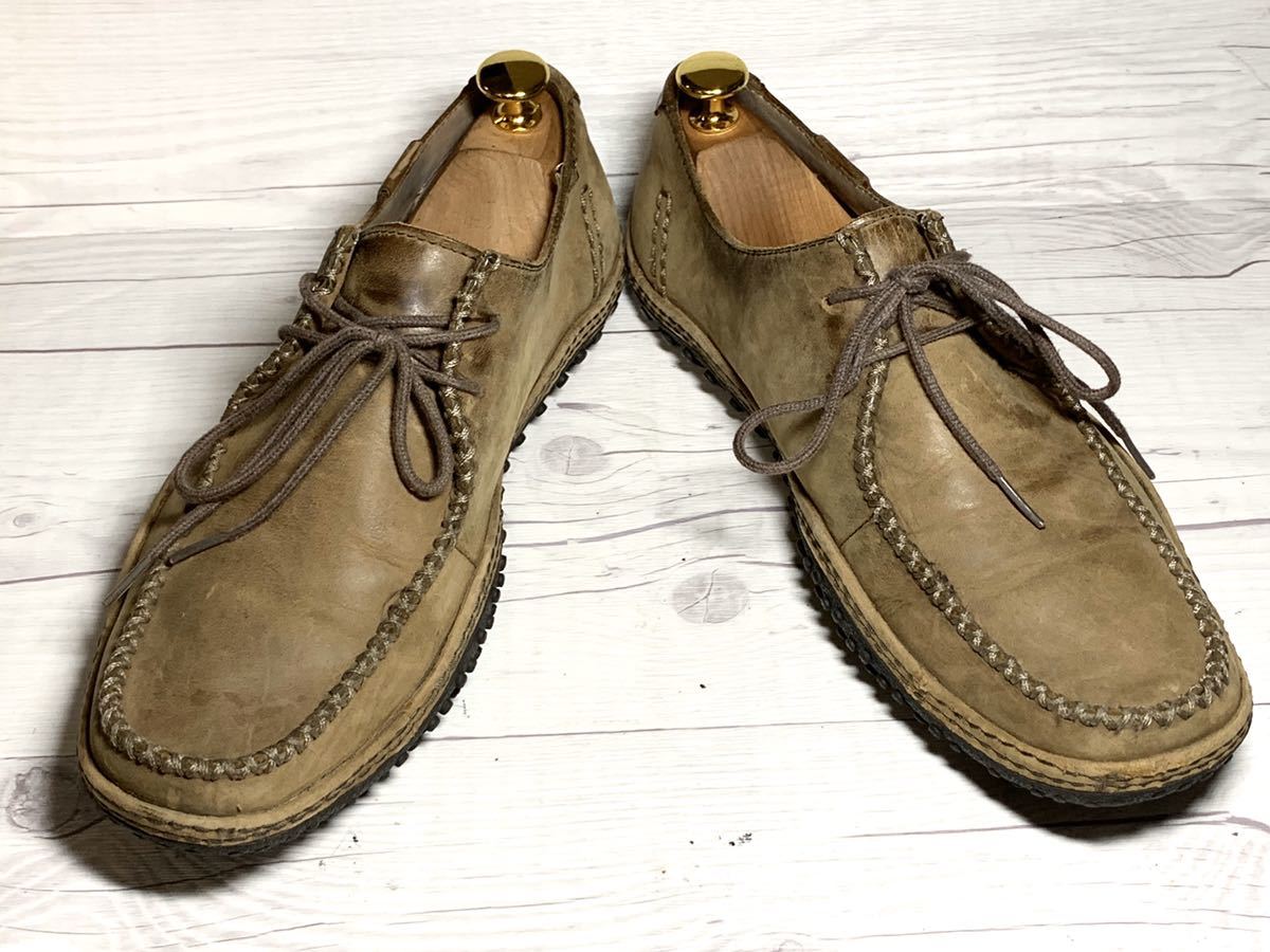 【即決】Clarks クラークス 24.5cm US6 カーキ 本革 革靴 くつ ブーツ メンズ 靴 天然皮革 Uチップ ドライビングシューズ_画像2