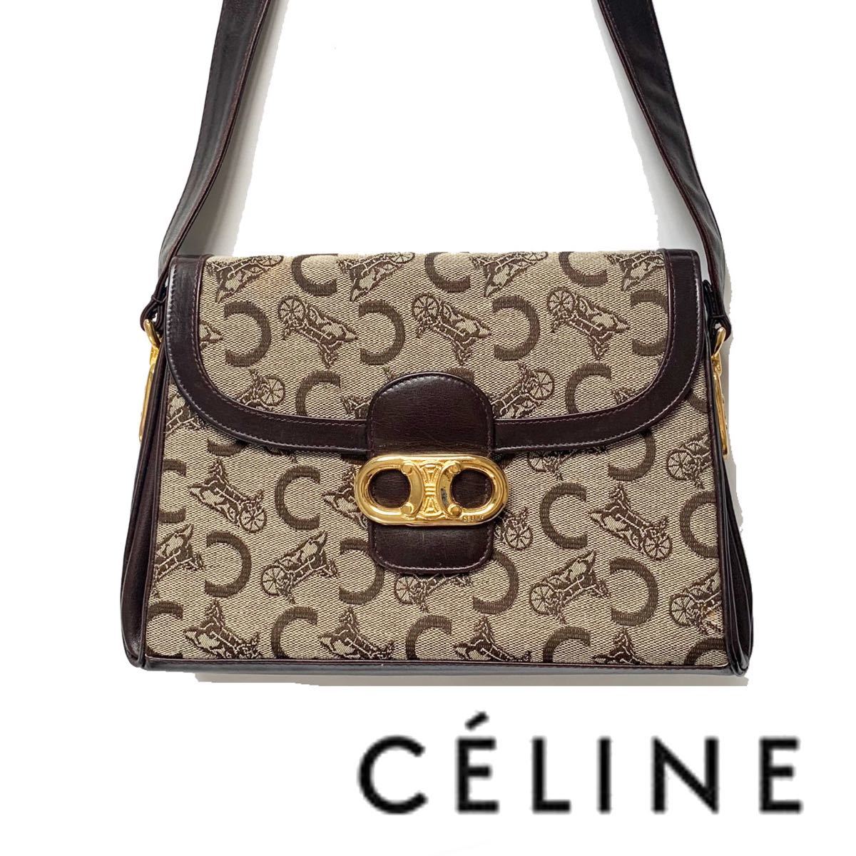 送料無料】celine セリーヌ マカダム柄 ショルダーバッグ キャンバス