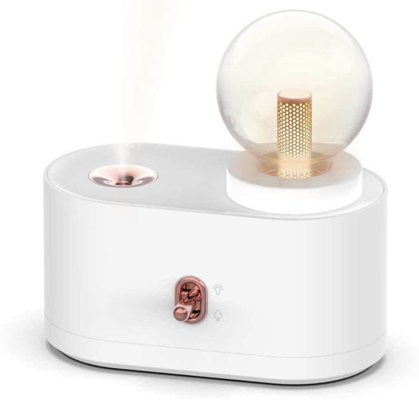  Mini humidifier desk Night light humidifier super quiet sound design bacteria elimination high capacity 350ml ultrasound modern deco USB rechargeable office 8 hour continuation humidification ( white )