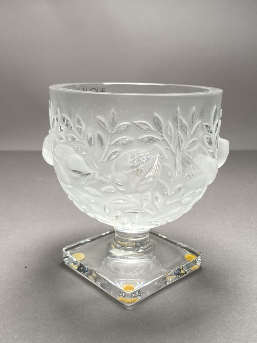 美品　箱付　ラリッククリスタルガラス LALIQUE Crystal フラワーベース 花瓶 小鳥　リーフ　デザイン 高さ13.5cm _画像4