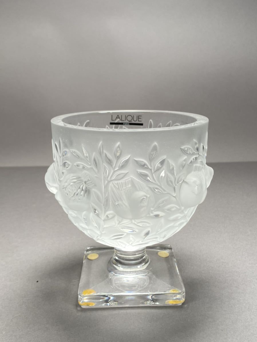 美品　箱付　ラリッククリスタルガラス LALIQUE Crystal フラワーベース 花瓶 小鳥　リーフ　デザイン 高さ13.5cm _画像5