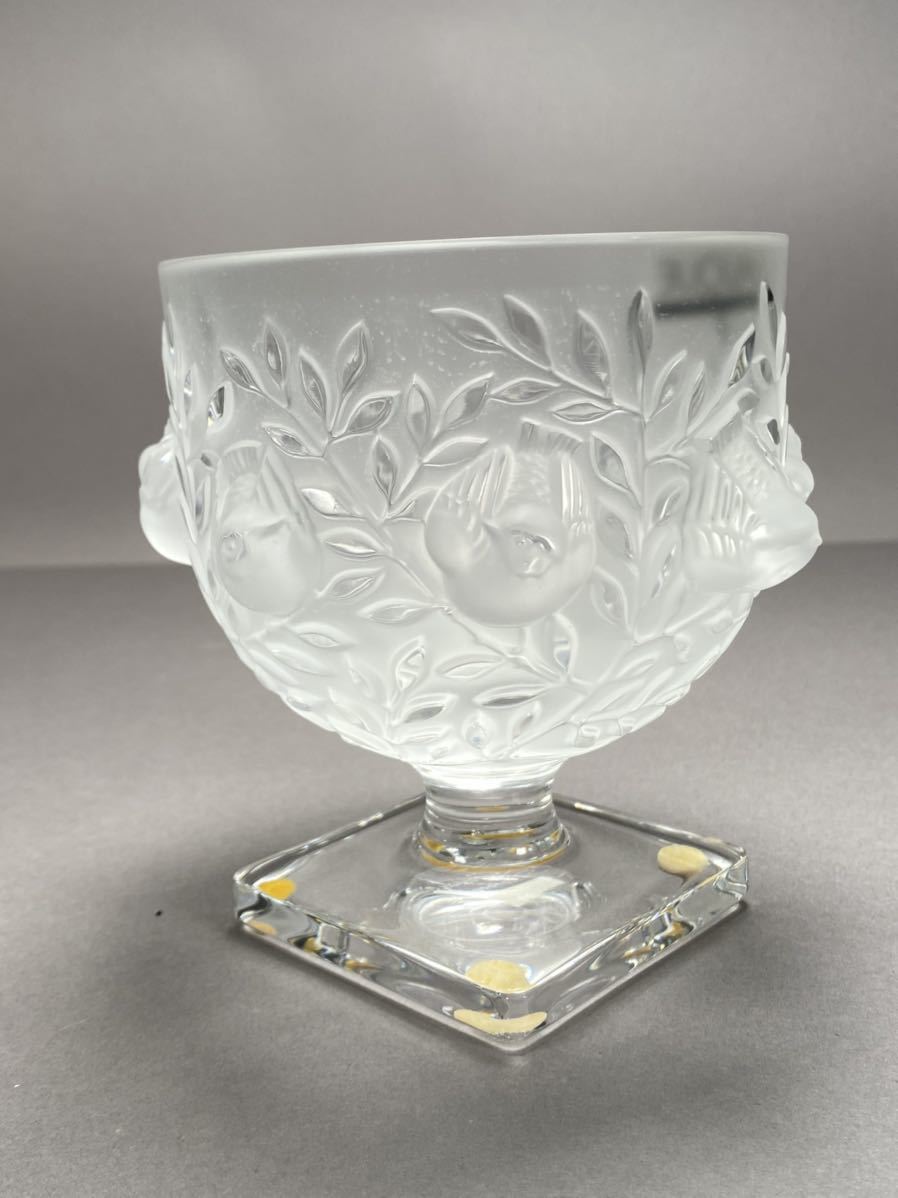 美品　箱付　ラリッククリスタルガラス LALIQUE Crystal フラワーベース 花瓶 小鳥　リーフ　デザイン 高さ13.5cm _画像2