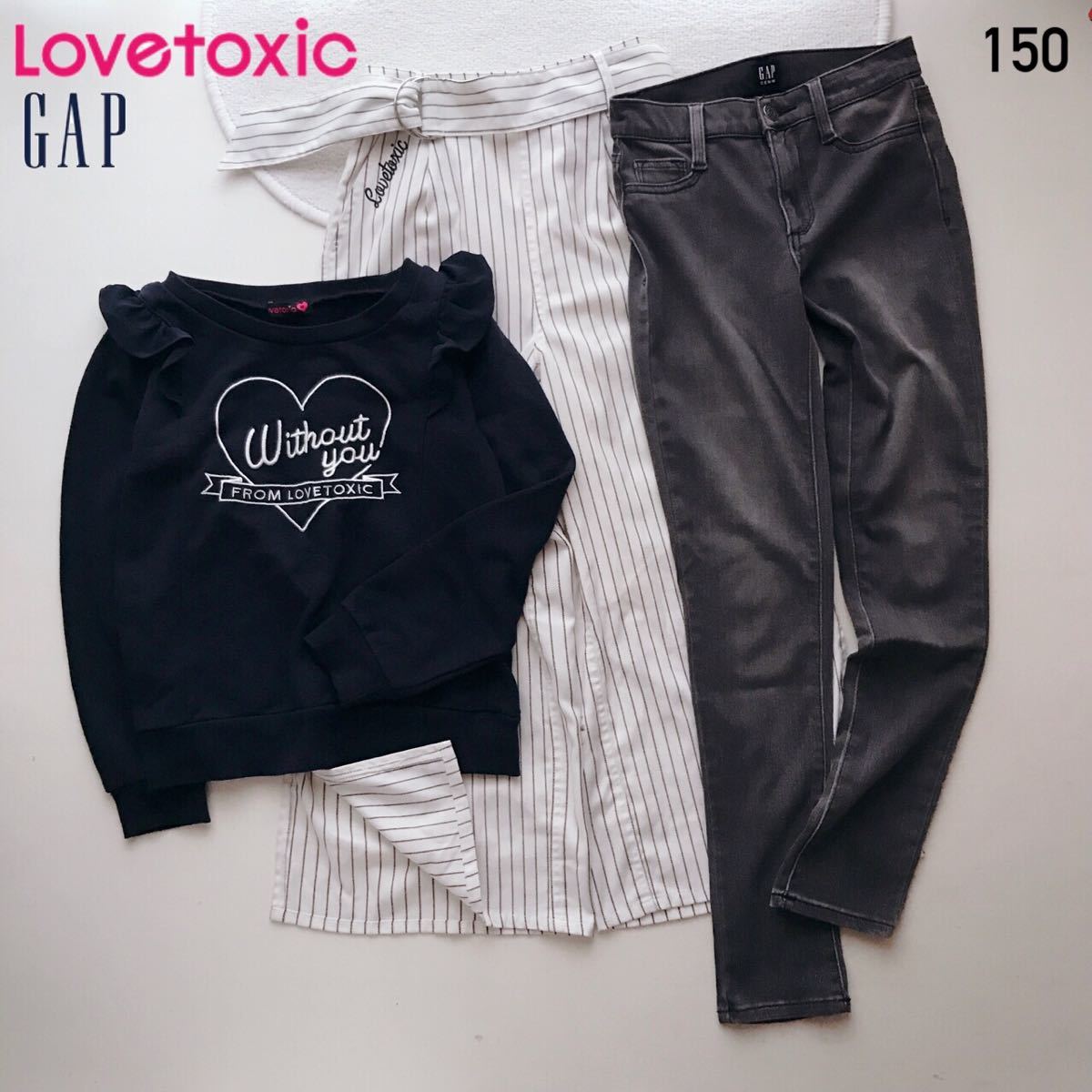 ■送料込み■即決【3点セット】150 Lovetoxic ラブトキ 長袖 フリル トレーナー ワイド パンツ GAP ギャップ ストレッチ デニム まとめ売り_画像1