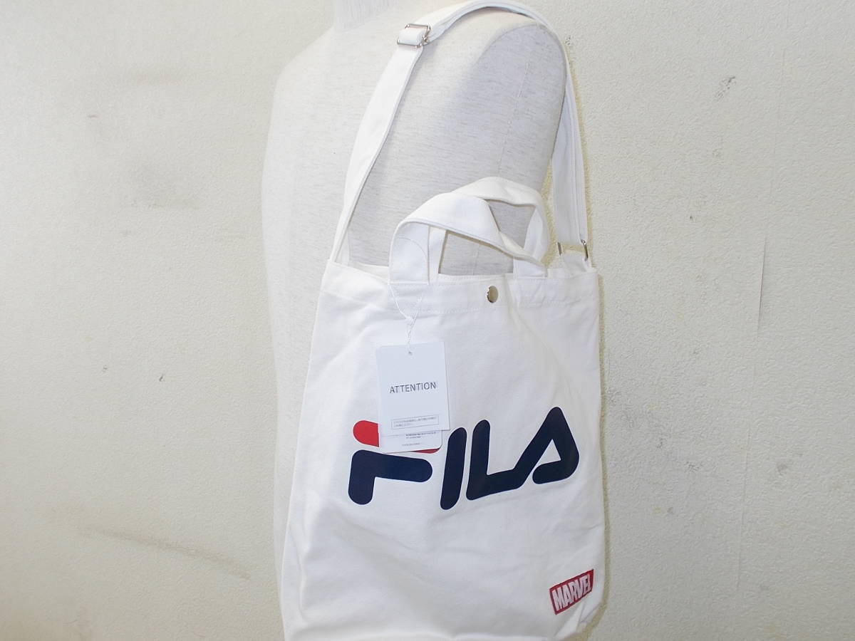 a795◆FILA×MARVELキャラロゴショルダートートバッグ◆新品定価3600円+税フィラ×マーベル FMC3007 白 綿キャンバス FREE 男女兼用3B_画像1