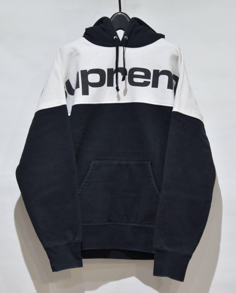 Supreme シュプリーム 17AW Blocked Hooded Sweatshirt ブロックド フーデッド パーカー フーディー M ブラック × ホワイト Y-294416